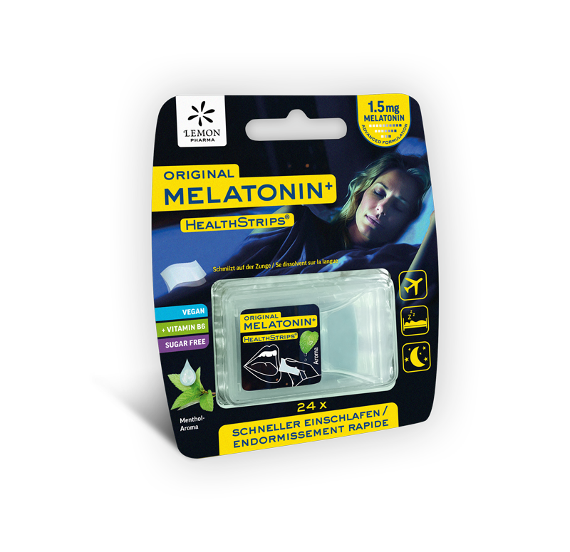 Melatonin Strips, Zungenstreifen Lemon Pharma 1,5 mg Melatonin schneller einschlafen vegan mit Vitamin B6 Zuckerfrei health strips